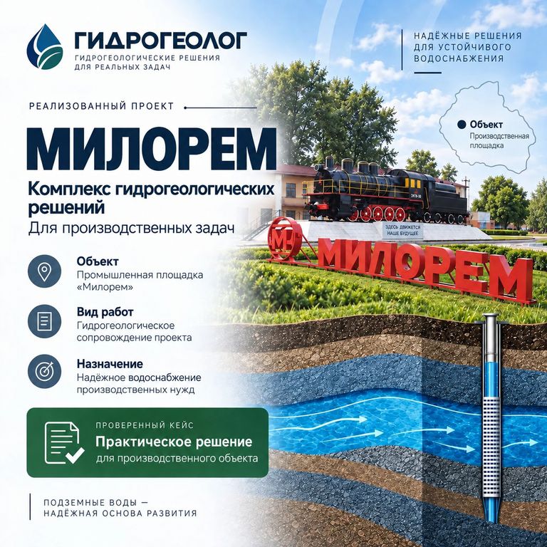 Обложка кейса «Милорем» — гидрогеологические решения для производственного объекта